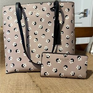 Kate Spade Pink and Black Floral Tote Bag & matching wallet